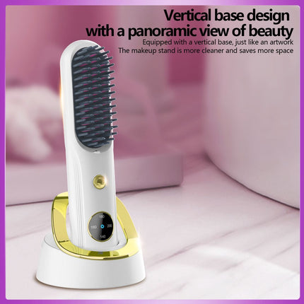 Cordless Hair Straightener Brush, Portable Mini Ionic Hair Straightener with Titanium Plates, USB Rechargeable Travel Straightening Comb for Short, Wavy Hair, Bangs & Quick Touch Ups - Black - Size 205mm