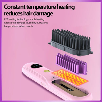 Cordless Hair Straightener Brush, Portable Mini Ionic Hair Straightener with Titanium Plates, USB Rechargeable Travel Straightening Comb for Short, Wavy Hair, Bangs & Quick Touch Ups - Pink - Size 205mm