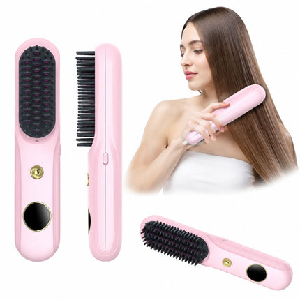 Cordless Hair Straightener Brush, Portable Mini Ionic Hair Straightener with Titanium Plates, USB Rechargeable Travel Straightening Comb for Short, Wavy Hair, Bangs & Quick Touch Ups - White - Size 205mm