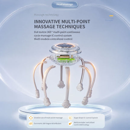 Smart Octopus Head Massager – 9 Modes, 360° Coverage, Wireless & Portable for Deep Relaxation - White