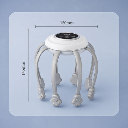 Smart Octopus Head Massager – 9 Modes, 360° Coverage, Wireless & Portable for Deep Relaxation - White