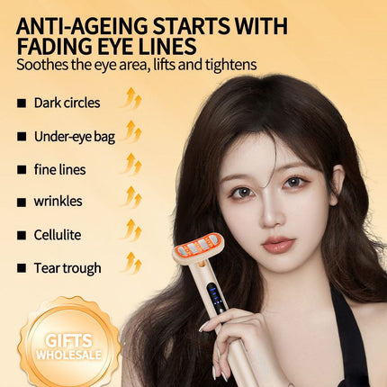 LED Facial Wand Neck Massager Red Light Therapy Beauty Device Skincare Tool - Beige - Size 167mm
