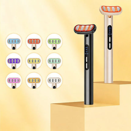 LED Facial Wand Neck Massager Red Light Therapy Beauty Device Skincare Tool - Black - Size 167mm