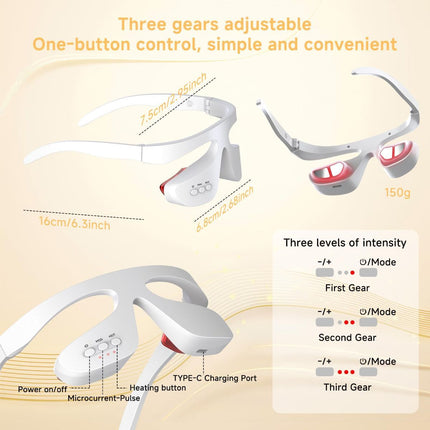 Under Eye Red Light Therapy Glasses, Eye Massager Devices for Relieve Eye Bag, Reducing Dark Circles and Puffiness, Smoothing Fine Lines with Microcurrent, Red-Light & Heat & Mood & Sleep Enhancement