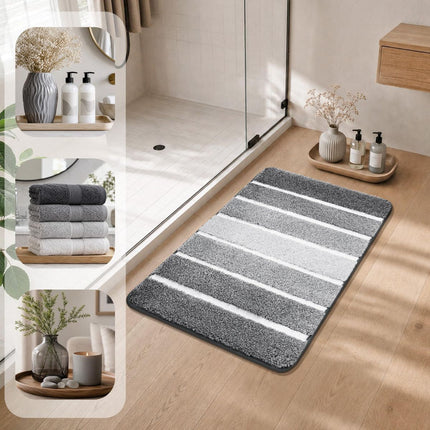 Bathroom Rugs,Ultra Soft Absorbent Bath Mat,Beige | Non-Slip TPR Backing Stays in Place, Machine Washable Bath Rugs Shaggy Rug for Bathroom Floor - Grey and White - Size 45cm*75cm