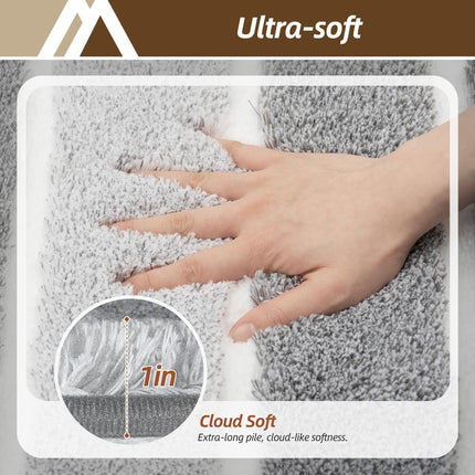 Bathroom Rugs,Ultra Soft Absorbent Bath Mat,Beige | Non-Slip TPR Backing Stays in Place, Machine Washable Bath Rugs Shaggy Rug for Bathroom Floor - Grey and White - Size 45cm*75cm
