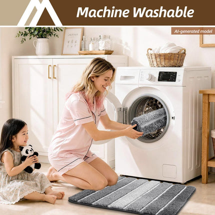 Bathroom Rugs,Ultra Soft Absorbent Bath Mat,Beige | Non-Slip TPR Backing Stays in Place, Machine Washable Bath Rugs Shaggy Rug for Bathroom Floor - Grey and White - Size 45cm*75cm