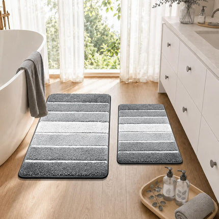 Bathroom Rugs,Ultra Soft Absorbent Bath Mat,Beige | Non-Slip TPR Backing Stays in Place, Machine Washable Bath Rugs Shaggy Rug for Bathroom Floor - Grey and White - Size 45cm*75cm