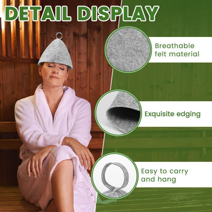6Pcs Sauna Hats & 6Pcs Sauna Mats, Felt Sauna Hat, Bath Hair Caps with Loops, Heat Insulation Sauna Mat, Head Protection Shower Hat, Safe Sauna Mat Set, Sauna Accessories for Home