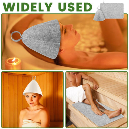 6Pcs Sauna Hats & 6Pcs Sauna Mats, Felt Sauna Hat, Bath Hair Caps with Loops, Heat Insulation Sauna Mat, Head Protection Shower Hat, Safe Sauna Mat Set, Sauna Accessories for Home