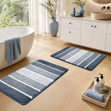 Bathroom Rugs,Ultra Soft Absorbent Bath Mat,Beige | Non-Slip TPR Backing Stays in Place, Machine Washable Bath Rugs Shaggy Rug for Bathroom Floor - Dark Blue and White - Size 45cm*75cm