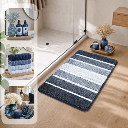 Bathroom Rugs,Ultra Soft Absorbent Bath Mat,Beige | Non-Slip TPR Backing Stays in Place, Machine Washable Bath Rugs Shaggy Rug for Bathroom Floor - Dark Blue and White - Size 50cm*80cm