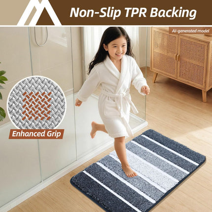 Bathroom Rugs,Ultra Soft Absorbent Bath Mat,Beige | Non-Slip TPR Backing Stays in Place, Machine Washable Bath Rugs Shaggy Rug for Bathroom Floor - Dark Blue and White - Size 50cm*80cm