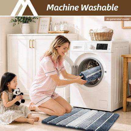 Bathroom Rugs,Ultra Soft Absorbent Bath Mat,Beige | Non-Slip TPR Backing Stays in Place, Machine Washable Bath Rugs Shaggy Rug for Bathroom Floor - Dark Blue and White - Size 60cm*90cm