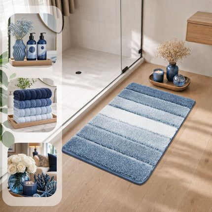 Bathroom Rugs,Ultra Soft Absorbent Bath Mat,Beige | Non-Slip TPR Backing Stays in Place, Machine Washable Bath Rugs Shaggy Rug for Bathroom Floor - Blue - Size 45cm*75cm