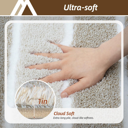 Bathroom Rugs,Ultra Soft Absorbent Bath Mat,Beige | Non-Slip TPR Backing Stays in Place, Machine Washable Bath Rugs Shaggy Rug for Bathroom Floor - Beige and White - Size 60cm*90cm