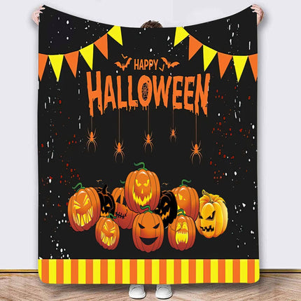 Halloween Throw Blanket Cozy Microfiber Blanket Soft Flannel Throw Festive Home Pumpkin Holiday - Orange-Black - Size 70cm*100cm