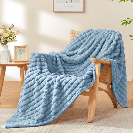 Updated Grey Throw Blanket for Couch and Bed- Super Soft and Warm 3D Checkered Fluffy Fuzzy Fleece Blanket, Luxurious Plush Cozy Blanket for Room Decor Spring - Blue - Size 120cm*200cm