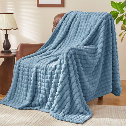 Updated Grey Throw Blanket for Couch and Bed- Super Soft and Warm 3D Checkered Fluffy Fuzzy Fleece Blanket, Luxurious Plush Cozy Blanket for Room Decor Spring - Blue - Size 120cm*200cm