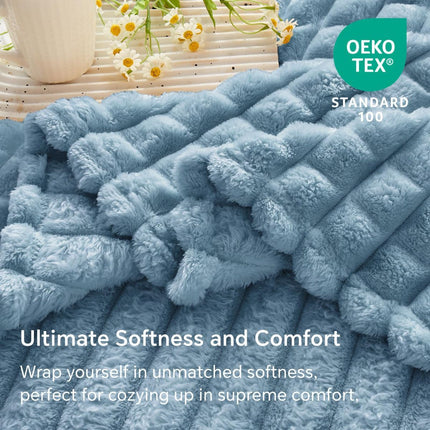 Updated Grey Throw Blanket for Couch and Bed- Super Soft and Warm 3D Checkered Fluffy Fuzzy Fleece Blanket, Luxurious Plush Cozy Blanket for Room Decor Spring - Blue - Size 120cm*200cm