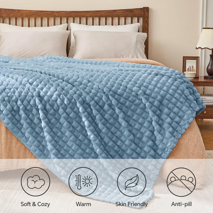 Updated Grey Throw Blanket for Couch and Bed- Super Soft and Warm 3D Checkered Fluffy Fuzzy Fleece Blanket, Luxurious Plush Cozy Blanket for Room Decor Spring - Blue - Size 120cm*200cm