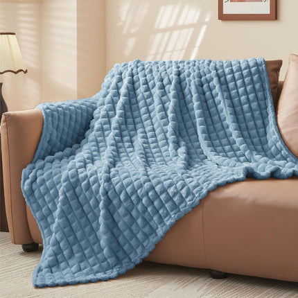 Updated Grey Throw Blanket for Couch and Bed- Super Soft and Warm 3D Checkered Fluffy Fuzzy Fleece Blanket, Luxurious Plush Cozy Blanket for Room Decor Spring - Blue - Size 180cm*200cm