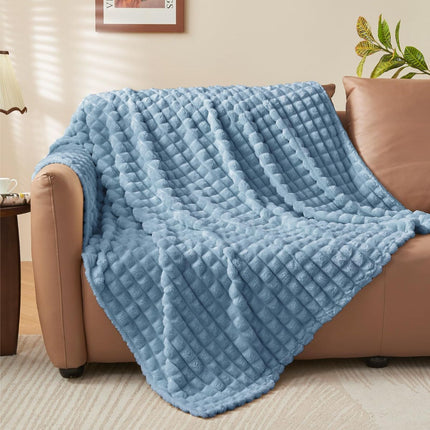 Updated Grey Throw Blanket for Couch and Bed- Super Soft and Warm 3D Checkered Fluffy Fuzzy Fleece Blanket, Luxurious Plush Cozy Blanket for Room Decor Spring - Blue - Size 180cm*200cm