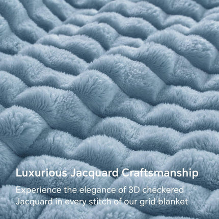Updated Grey Throw Blanket for Couch and Bed- Super Soft and Warm 3D Checkered Fluffy Fuzzy Fleece Blanket, Luxurious Plush Cozy Blanket for Room Decor Spring - Blue - Size 200cm*230cm