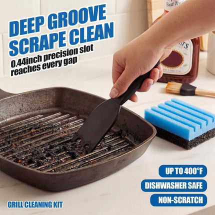 4-Pack Cleaning Sponge and 2-Pack Grill Scraper - Essential Grills Cleaning Kit for George Foreman & Most Grooved Indoor & Outdoor Grills and Sandwich Waffle Makers (6Pcs)