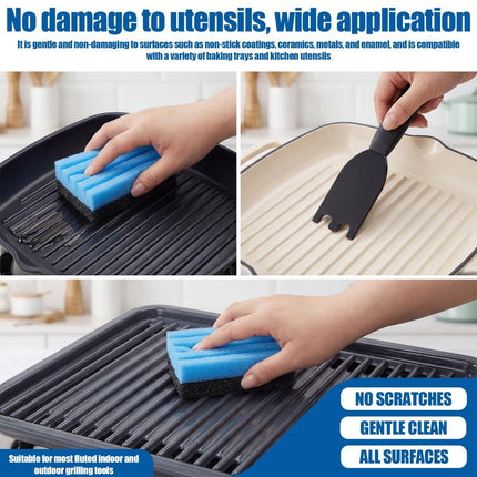 4-Pack Cleaning Sponge and 2-Pack Grill Scraper - Essential Grills Cleaning Kit for George Foreman & Most Grooved Indoor & Outdoor Grills and Sandwich Waffle Makers (6Pcs)