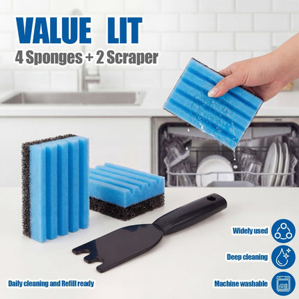 4-Pack Cleaning Sponge and 2-Pack Grill Scraper - Essential Grills Cleaning Kit for George Foreman & Most Grooved Indoor & Outdoor Grills and Sandwich Waffle Makers (6Pcs)