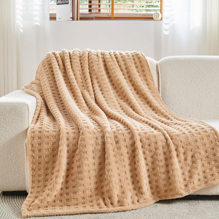 Updated Grey Throw Blanket for Couch and Bed- Super Soft and Warm 3D Checkered Fluffy Fuzzy Fleece Blanket, Luxurious Plush Cozy Blanket for Room Decor Spring - Brown - Size 100cm*150cm