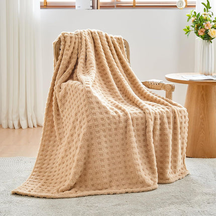Updated Grey Throw Blanket for Couch and Bed- Super Soft and Warm 3D Checkered Fluffy Fuzzy Fleece Blanket, Luxurious Plush Cozy Blanket for Room Decor Spring - Brown - Size 100cm*150cm