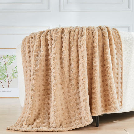 Updated Grey Throw Blanket for Couch and Bed- Super Soft and Warm 3D Checkered Fluffy Fuzzy Fleece Blanket, Luxurious Plush Cozy Blanket for Room Decor Spring - Brown - Size 180cm*200cm