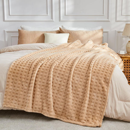 Updated Grey Throw Blanket for Couch and Bed- Super Soft and Warm 3D Checkered Fluffy Fuzzy Fleece Blanket, Luxurious Plush Cozy Blanket for Room Decor Spring - Brown - Size 180cm*200cm
