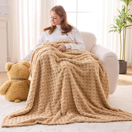 Updated Grey Throw Blanket for Couch and Bed- Super Soft and Warm 3D Checkered Fluffy Fuzzy Fleece Blanket, Luxurious Plush Cozy Blanket for Room Decor Spring - Brown - Size 200cm*230cm