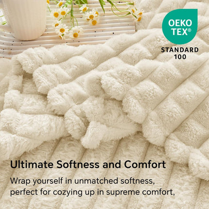 Updated Grey Throw Blanket for Couch and Bed- Super Soft and Warm 3D Checkered Fluffy Fuzzy Fleece Blanket, Luxurious Plush Cozy Blanket for Room Decor Spring - Beige - Size 100cm*150cm
