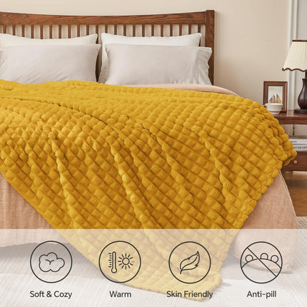 Updated Grey Throw Blanket for Couch and Bed- Super Soft and Warm 3D Checkered Fluffy Fuzzy Fleece Blanket, Luxurious Plush Cozy Blanket for Room Decor Spring - Yellow - Size 100cm*150cm