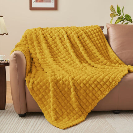 Updated Grey Throw Blanket for Couch and Bed- Super Soft and Warm 3D Checkered Fluffy Fuzzy Fleece Blanket, Luxurious Plush Cozy Blanket for Room Decor Spring - Yellow - Size 150cm*200cm