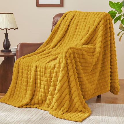 Updated Grey Throw Blanket for Couch and Bed- Super Soft and Warm 3D Checkered Fluffy Fuzzy Fleece Blanket, Luxurious Plush Cozy Blanket for Room Decor Spring - Yellow - Size 150cm*200cm