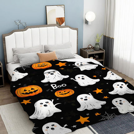 Halloween Throw Blanket Cozy Microfiber Blanket Soft Flannel Throw Festive Home Pumpkin GhostA - Black1 - Size 150cm*180cm