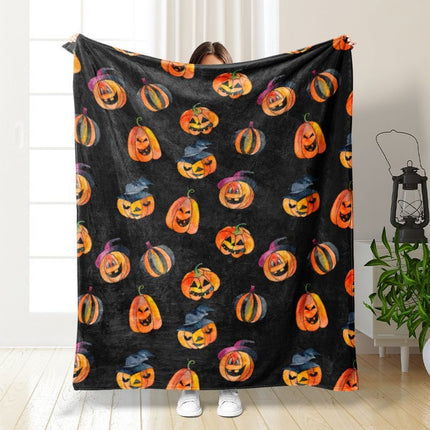 Halloween Throw Blanket Cozy Microfiber Blanket Soft Flannel Throw Festive Home Pumpkin - Black - Size 180cm*200cm