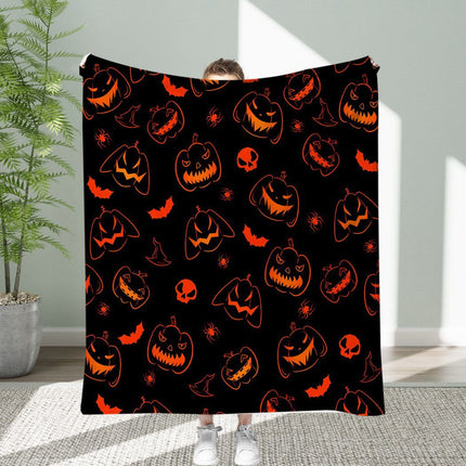 Halloween Throw Blanket Cozy Microfiber Blanket Soft Flannel Throw Festive Home Pumpkin Spider and bat - Black - Size 150cm*180cm