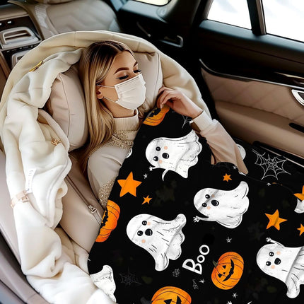 Halloween Throw Blanket Cozy Microfiber Blanket Soft Flannel Throw Festive Home Pumpkin Ghost - Purple - Size 150cm*200cm