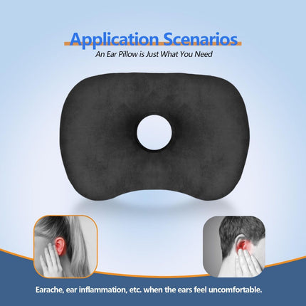 Ear Piercing Hole Pillows Side Sleeper Pillow with an Ear Hole for CNH Side Sleepers and Ear Inflammation Pressure Sores, Adjustable Cotton and Polyester Curved Side Pillow - Black - Size 44cm*32cm