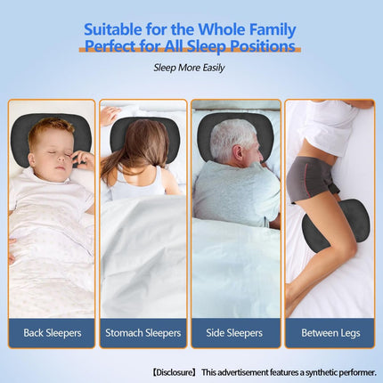 Ear Piercing Hole Pillows Side Sleeper Pillow with an Ear Hole for CNH Side Sleepers and Ear Inflammation Pressure Sores, Adjustable Cotton and Polyester Curved Side Pillow - Black - Size 44cm*32cm