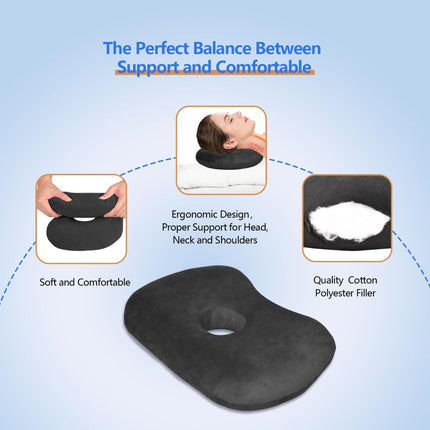 Ear Piercing Hole Pillows Side Sleeper Pillow with an Ear Hole for CNH Side Sleepers and Ear Inflammation Pressure Sores, Adjustable Cotton and Polyester Curved Side Pillow - Black - Size 44cm*32cm