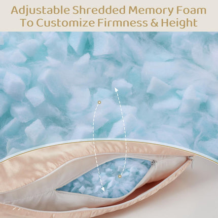 Piercing Pillow - Ear Piercing Pillow With Foam Plug, Adjust Shredded Memory Foam Picrcing Pillow For Side Sleepers, Donut Piliow For Ear With 4.5x4.5''Hole, Ergonomic Curved Design, Satin Champagne | Ear Piercing Pillow For Side Sleepers, Donut Piliow Fo