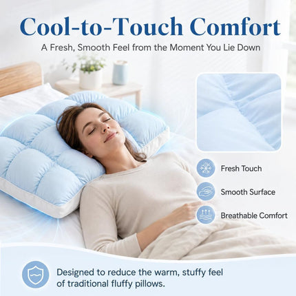 Mellow Puff Cooling Pillow for Sleeping, Fluffy Cloud Pillow with Ice-Silk Touch, Breathable Quilted Grid Design, for Side and Back Sleepers, Machine Washable - Gray - Size 26in*20in