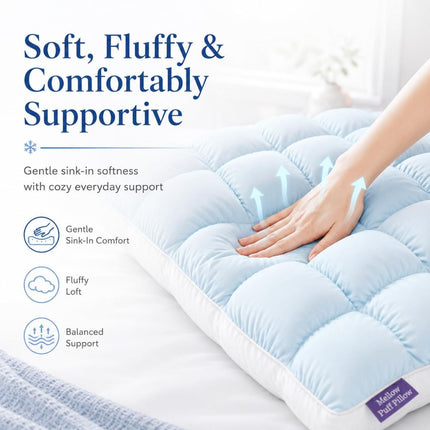 Mellow Puff Cooling Pillow for Sleeping, Fluffy Cloud Pillow with Ice-Silk Touch, Breathable Quilted Grid Design, for Side and Back Sleepers, Machine Washable - Pink - Size 26in*20in